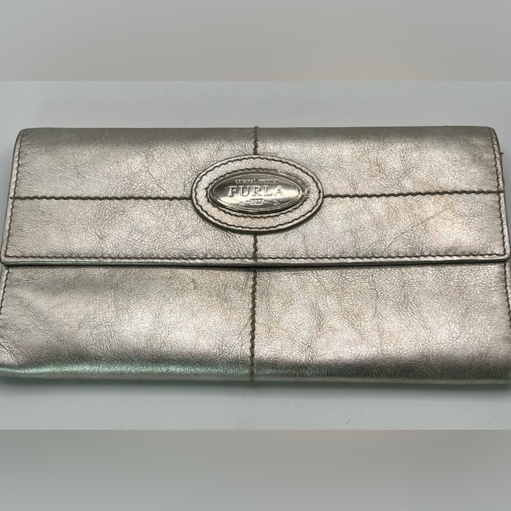 Furla Women's Silver Shinny Leather Foldover Top Wallet